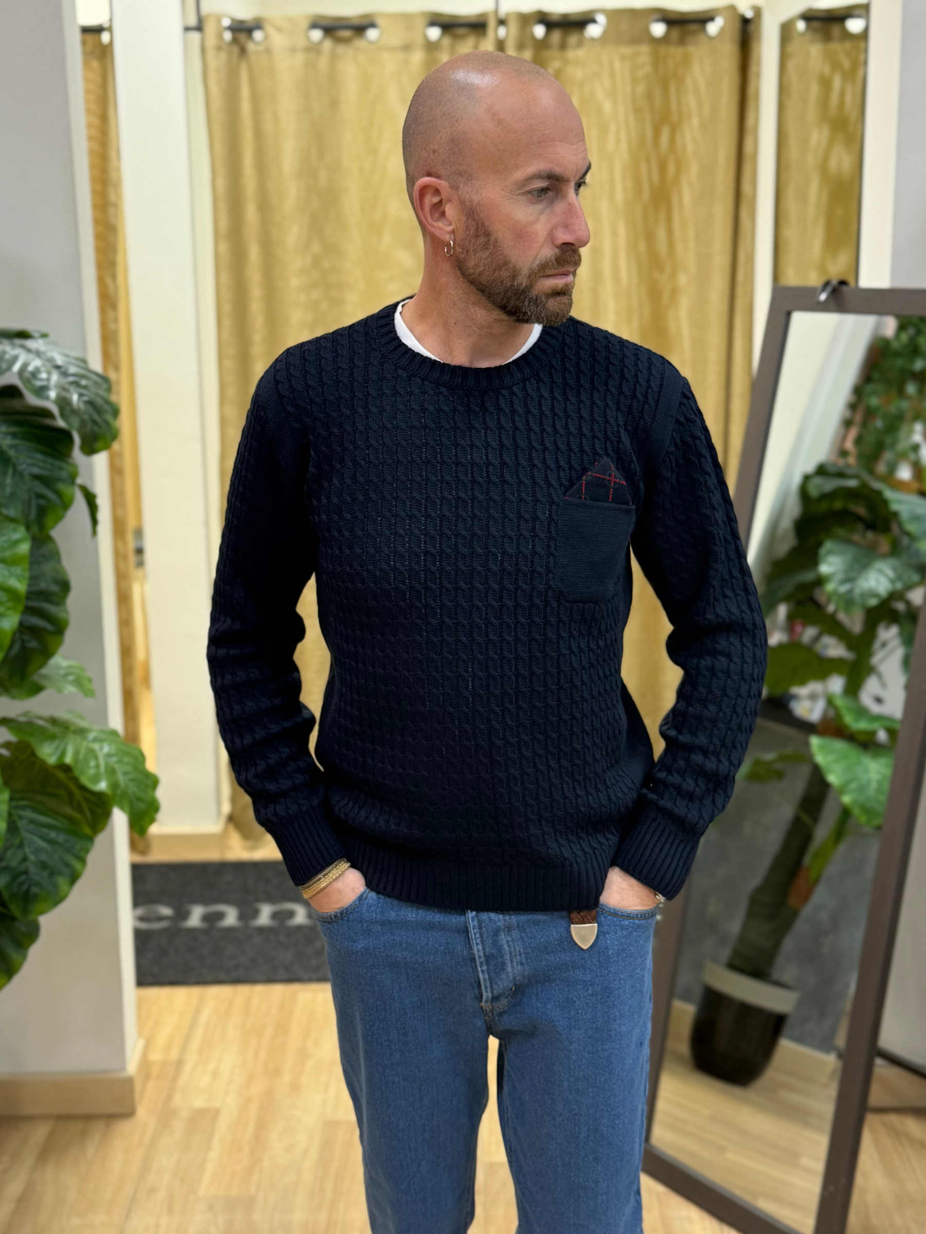 Maglioncino Con Treccia E Taschino Blu