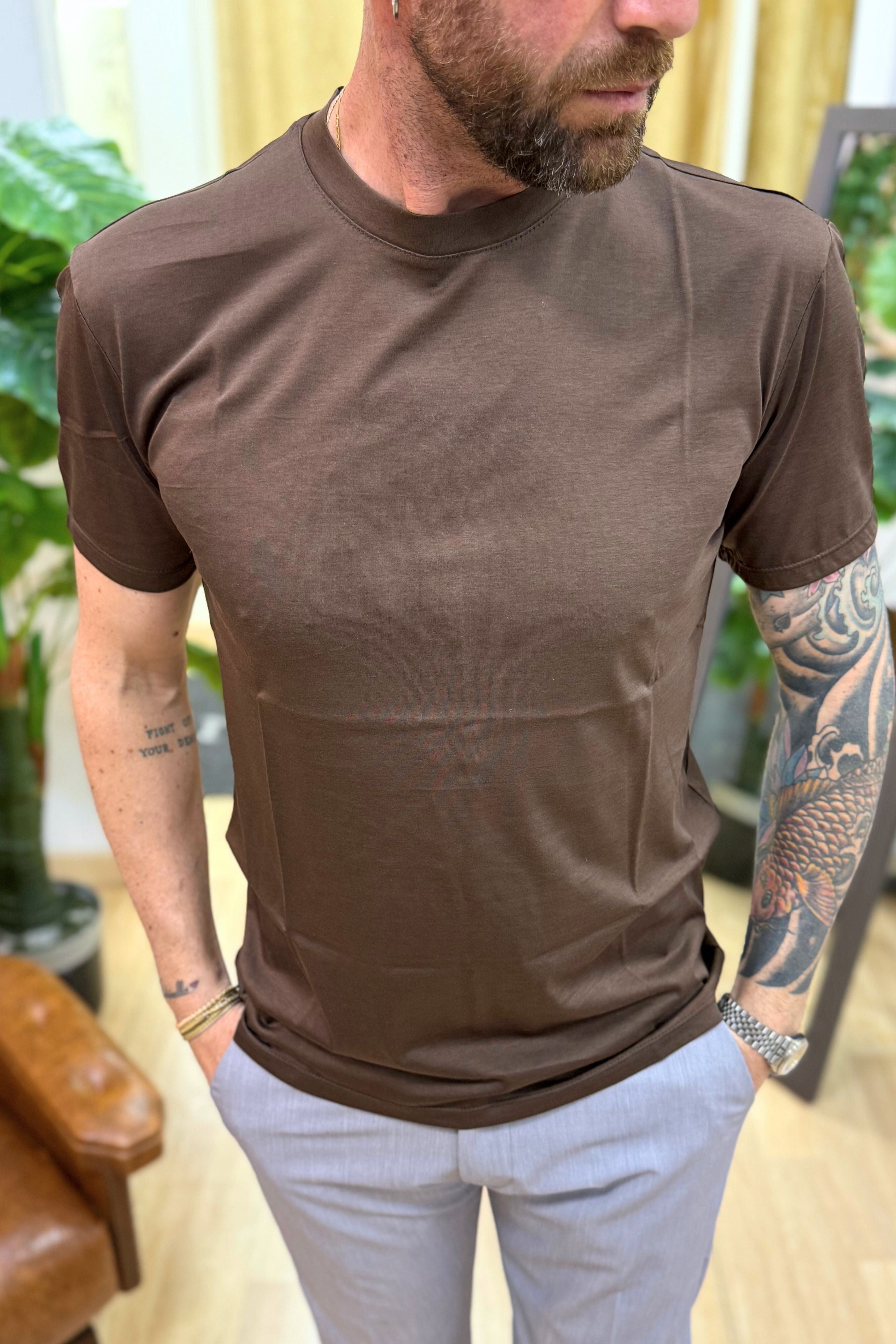 T-Shirt Basic Filo di Scozia Marrone