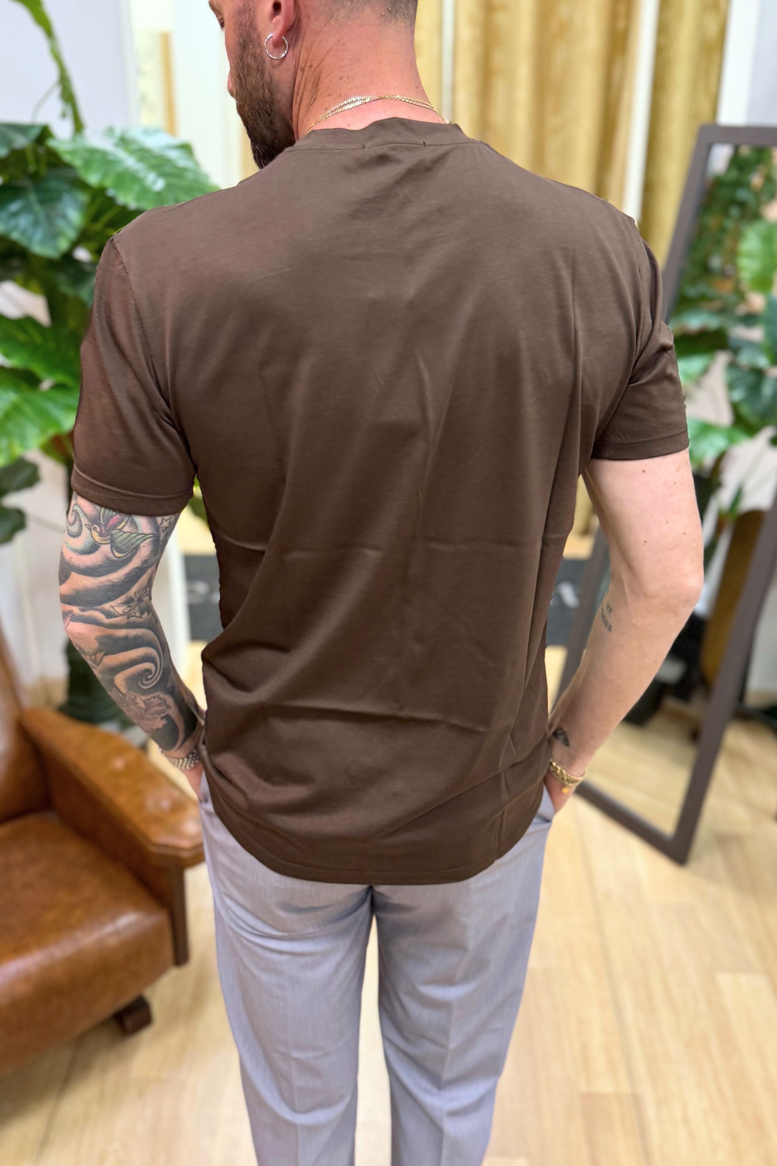 T-Shirt Basic Filo di Scozia Marrone