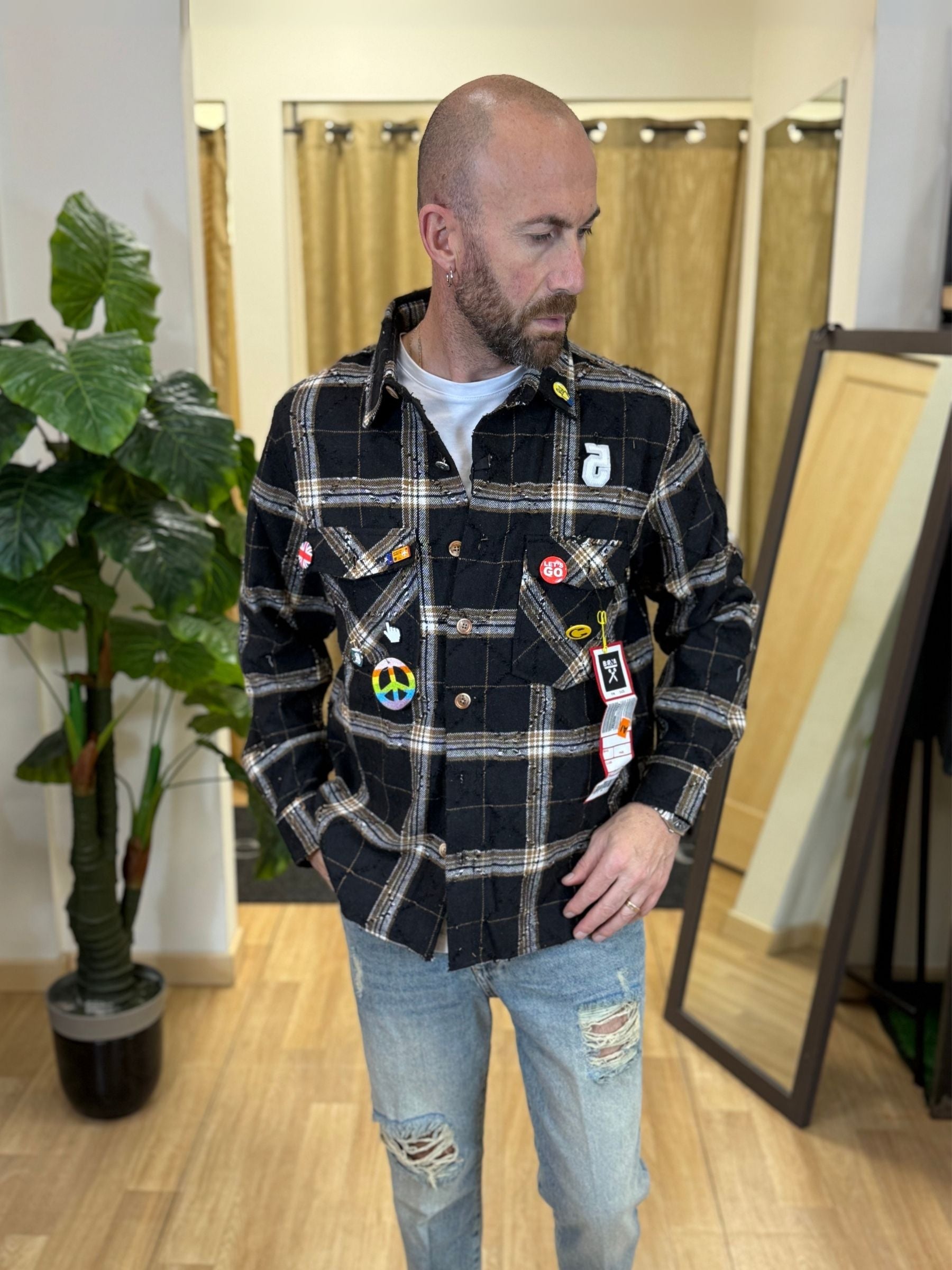 Camicione Berna check nero con spille