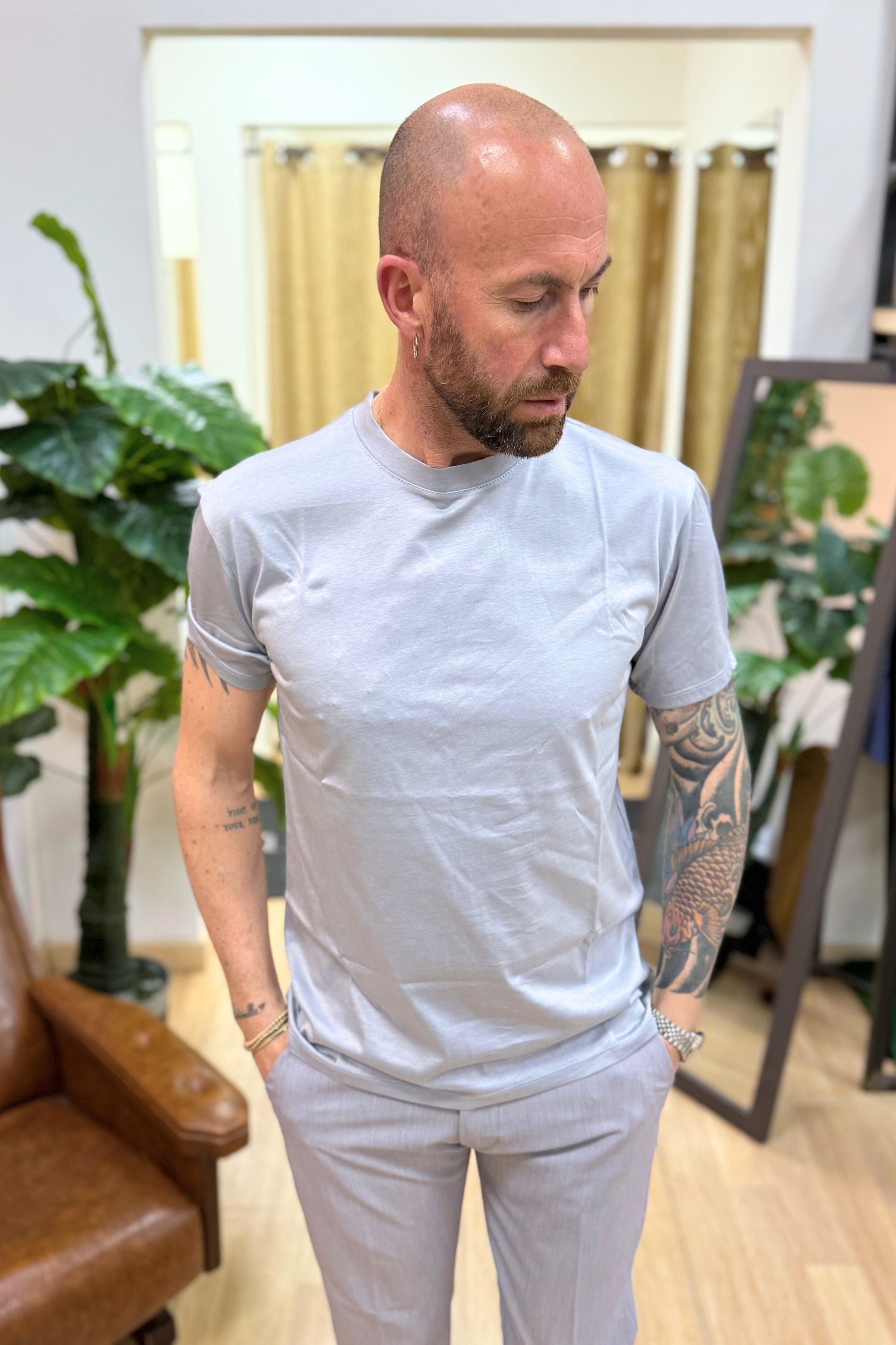 T-Shirt Basic Filo di Scozia Grigio