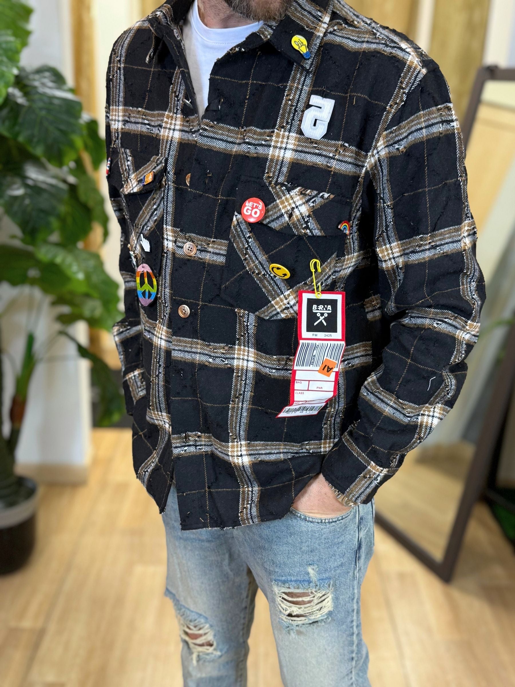 Camicione Berna check nero con spille