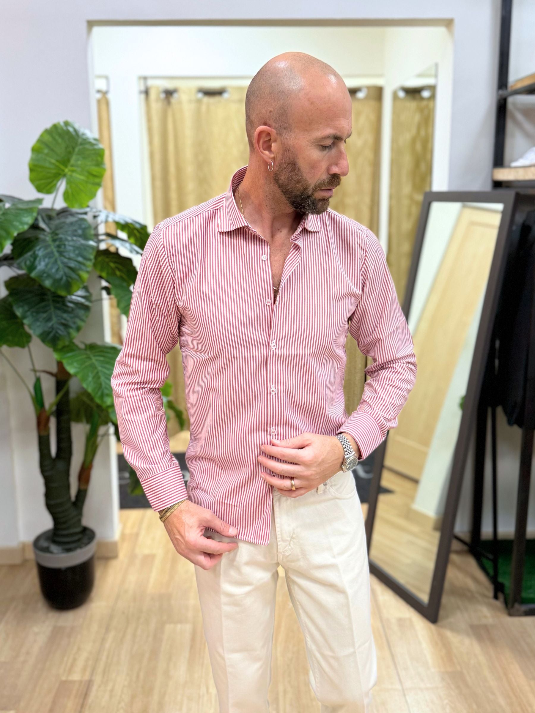 Camicia Slim Rigata Akirò Rosso