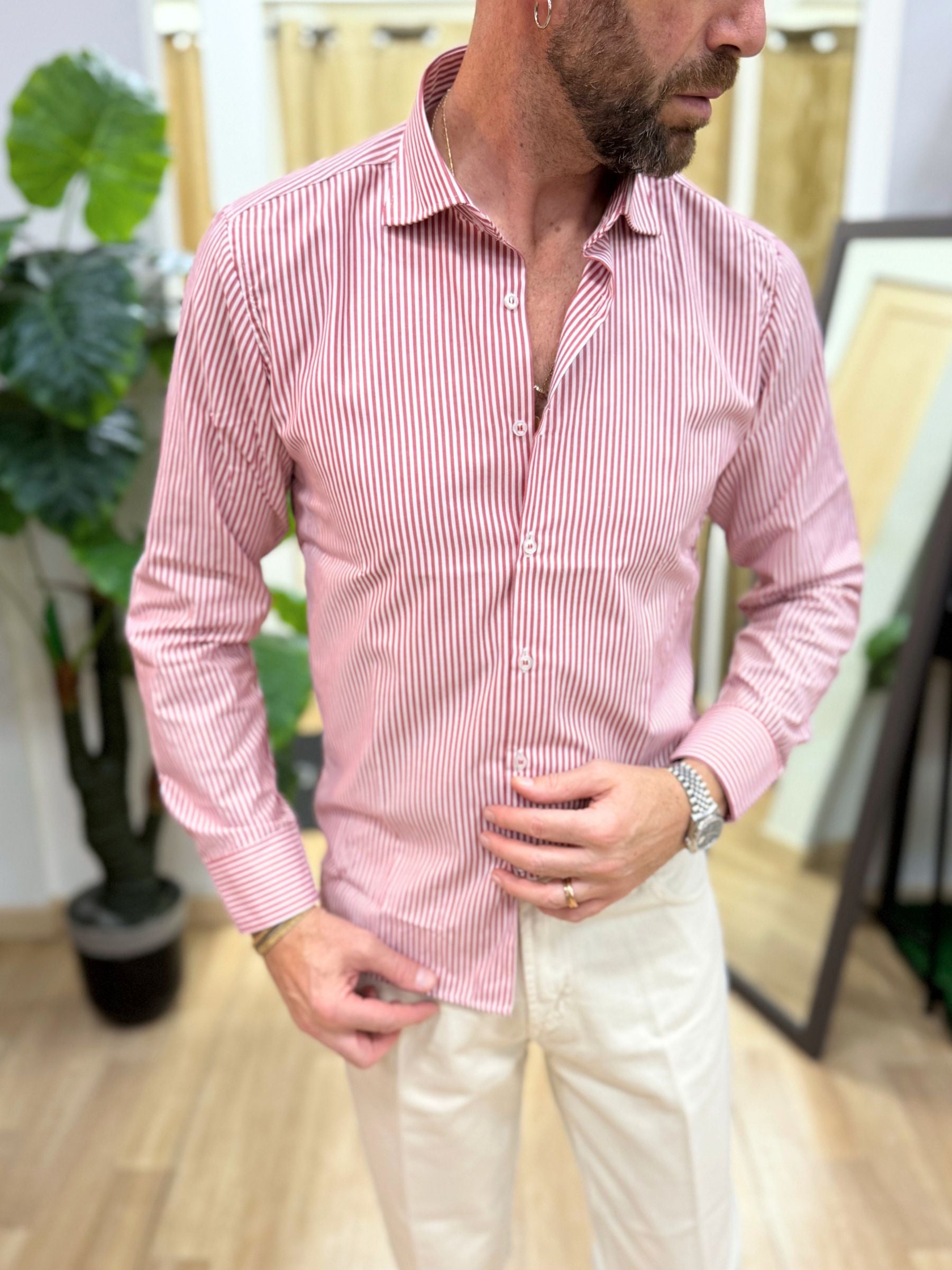 Camicia Slim Rigata Akirò Rosso