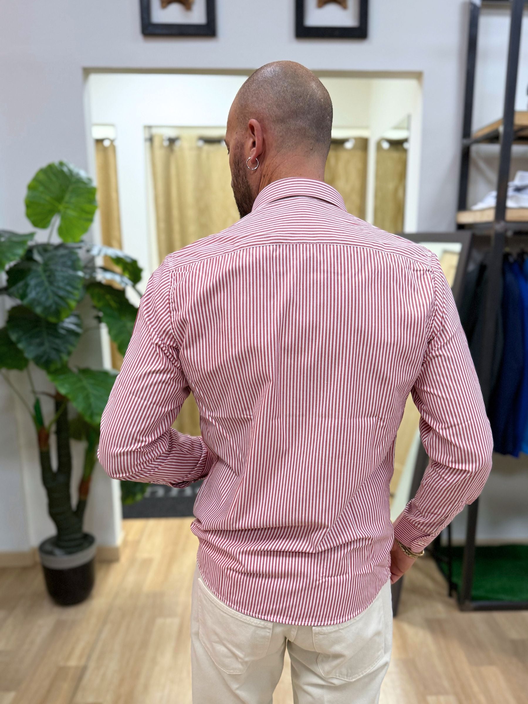 Camicia Slim Rigata Akirò Rosso