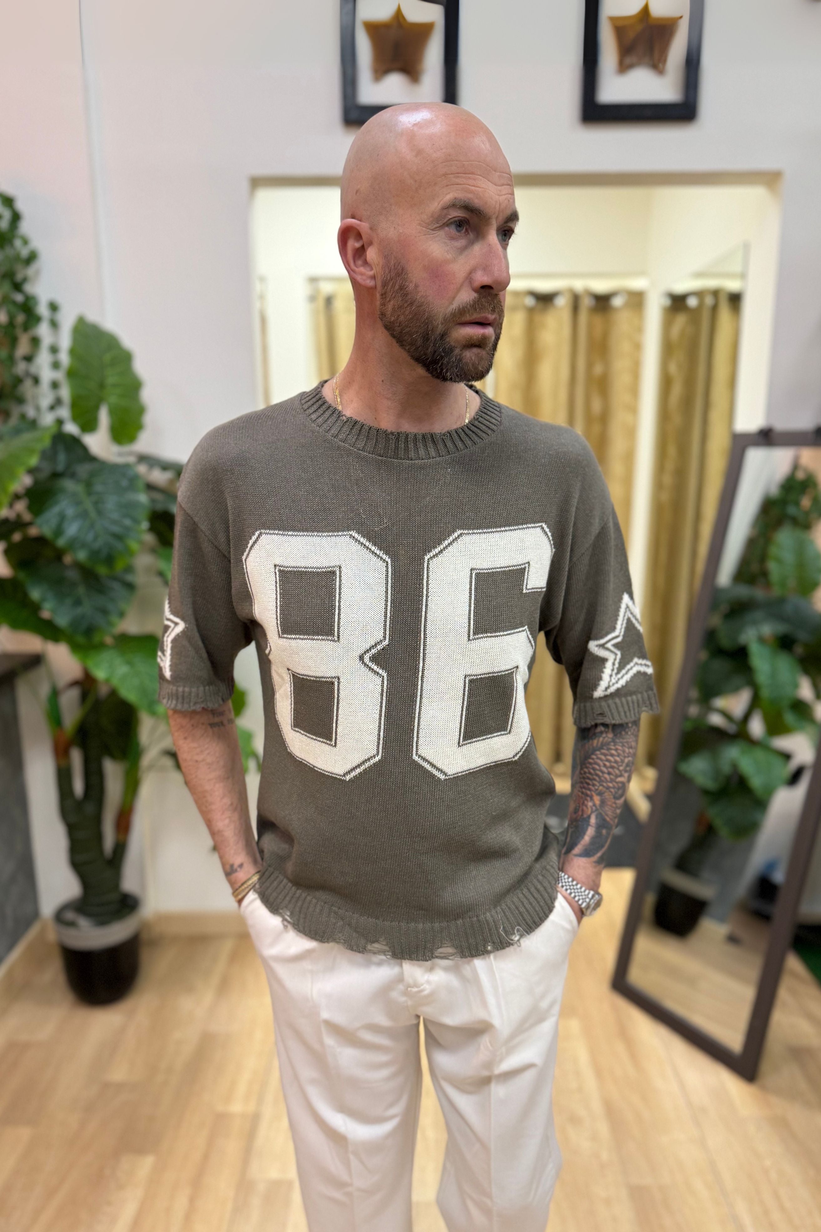 T-Shirt In Filo Star86 Fango