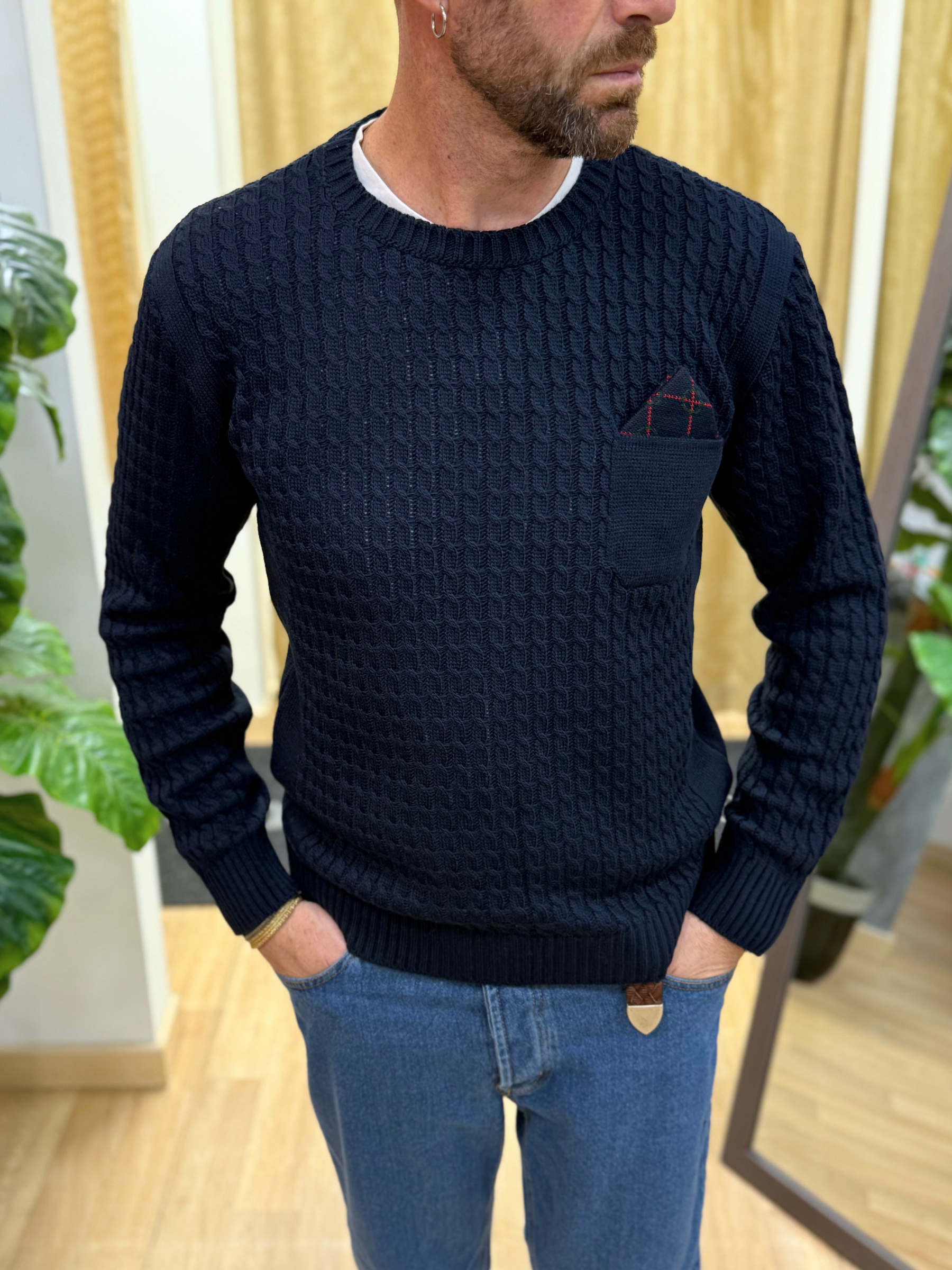 Maglioncino Con Treccia E Taschino Blu