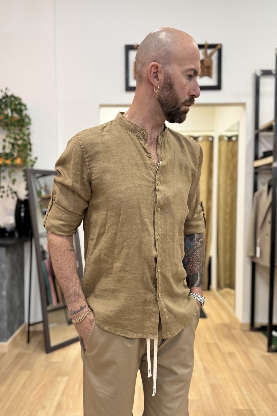 Camicia In Lino Koreana Cachi