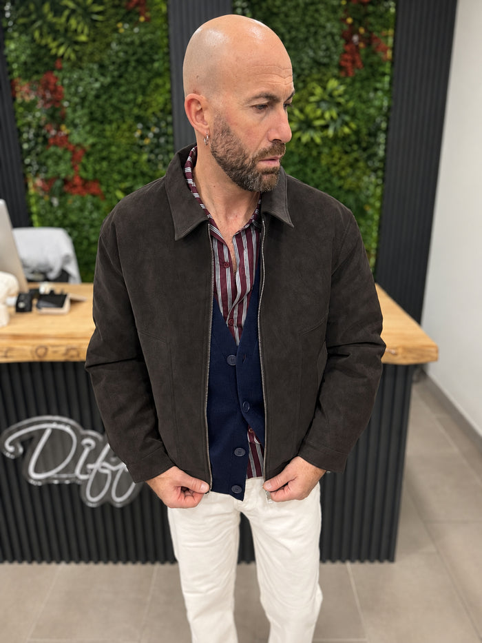 Giubbino Collo Camicia Over Marrone