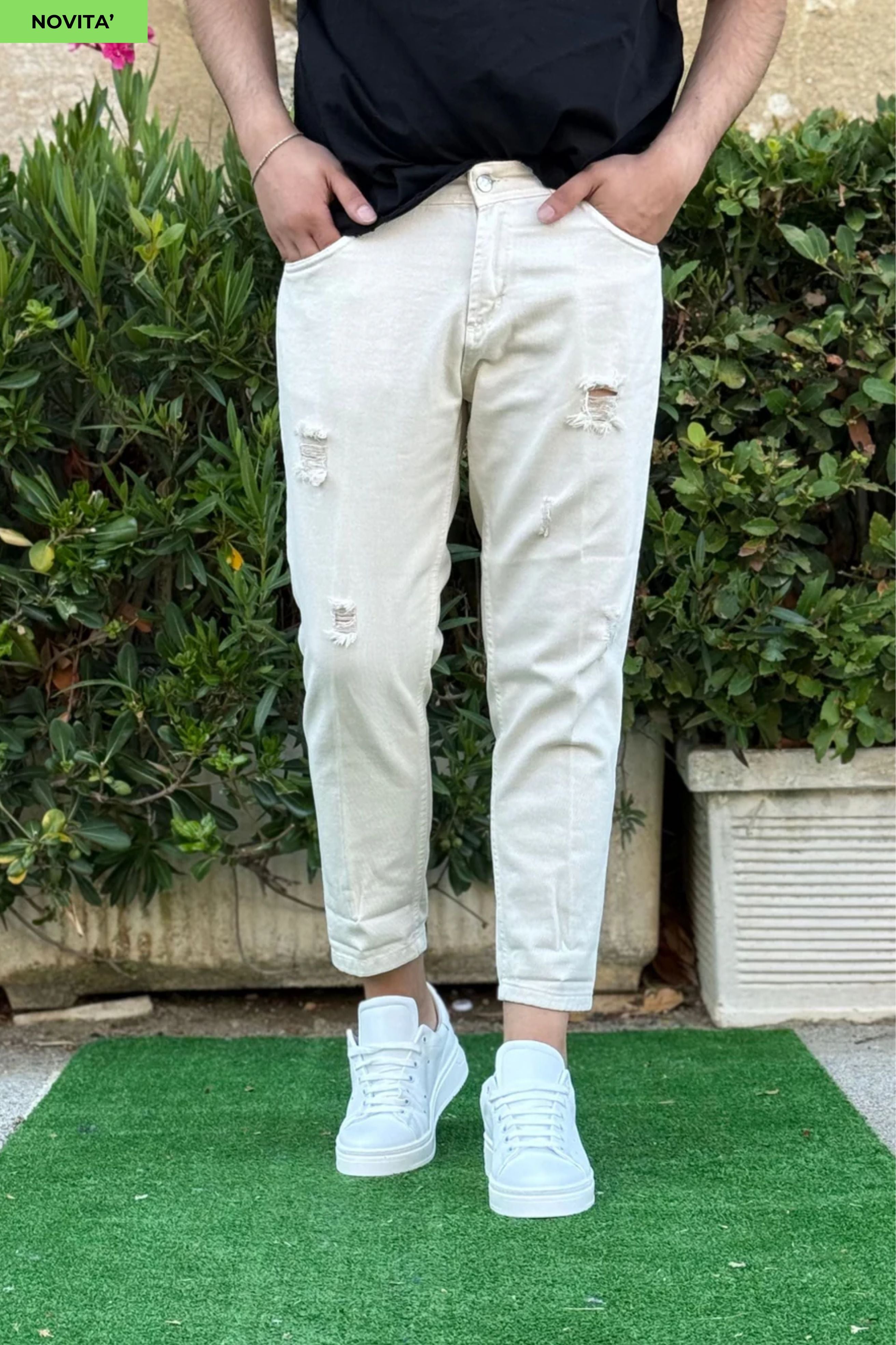 Jeans Strappato Burro