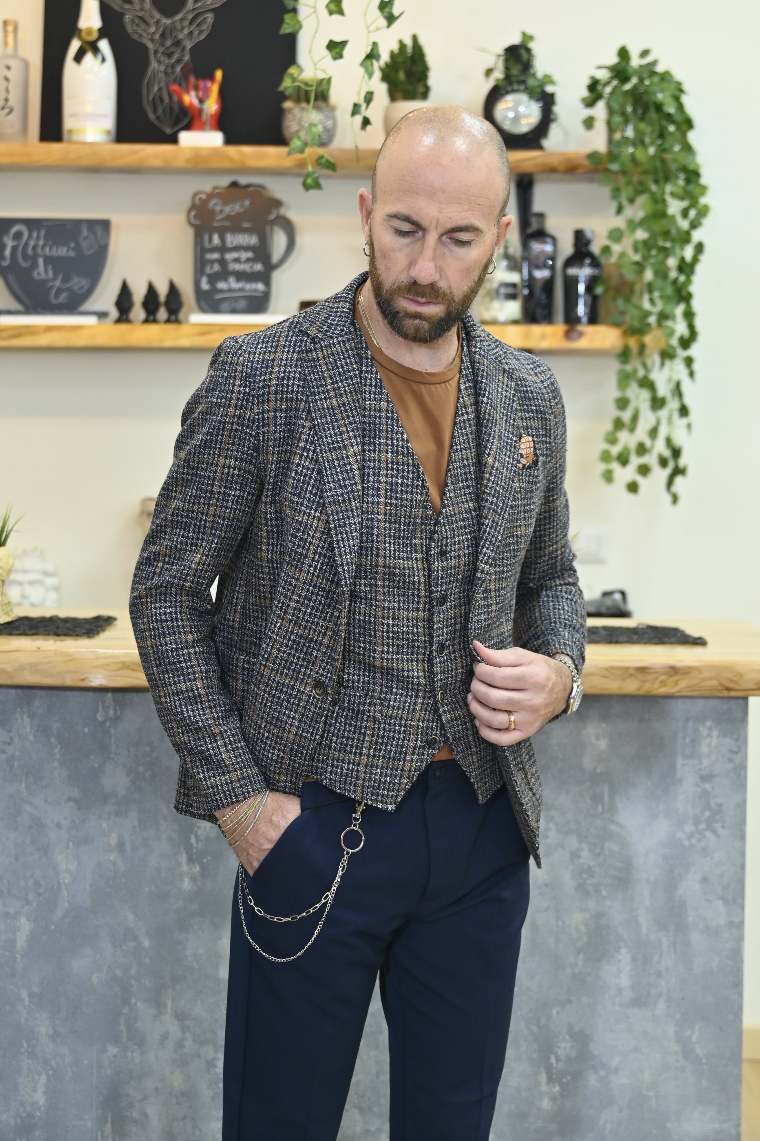 Giacca in Maglina Quadrettata Blu