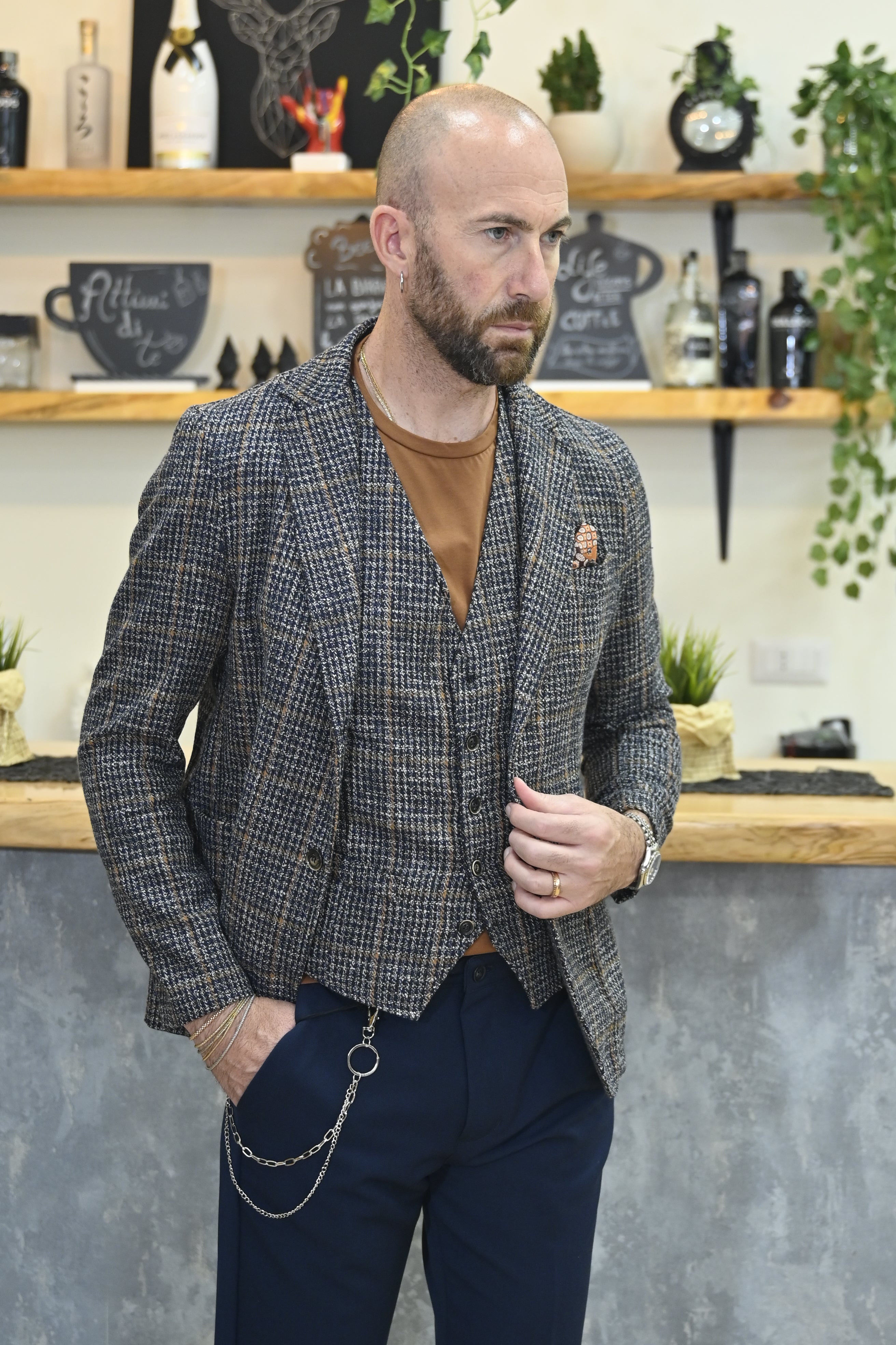 Giacca in Maglina Quadrettata Blu